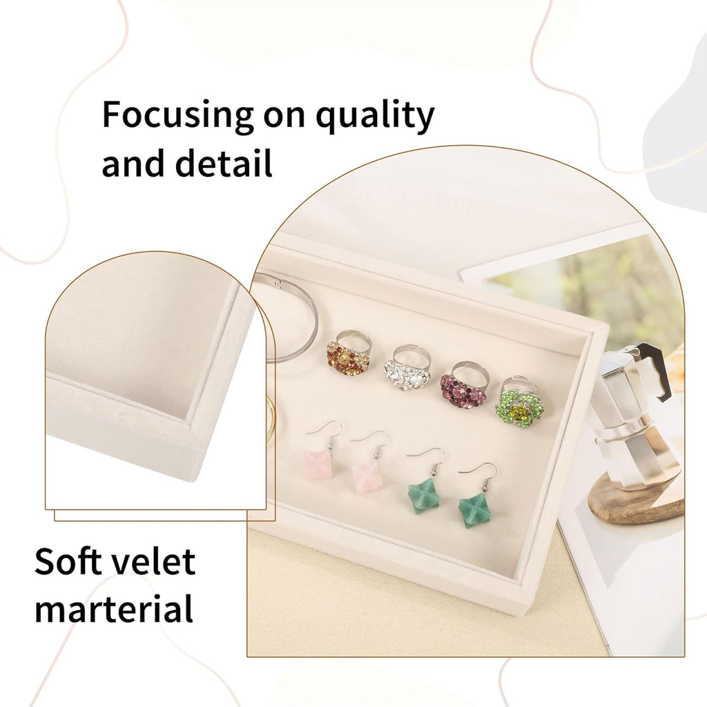 Mornajina 9" x 5.7" Velvet Jewelry Tray Jewelry Display Tray, Stackable Empty Plate Trays for Earrings Necklaces Bracelet Rings Display Showcase - Light Khaki