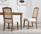 EALSON Rattan Dining Chairs Set of 2 Linen Upholstered Dining Room Chairs with Cane Back Mid Century Modern Kitchen Chairs Natural Wood Frame Side Chair for Dining Room, Beige