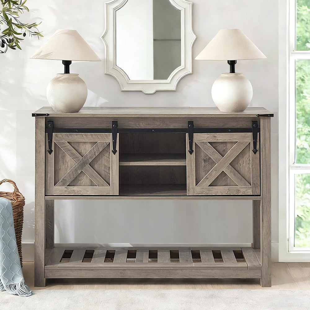 Grey Farmhouse Entryway Table, Rustic Hallway Table with Storage Shelf, Sofa ...