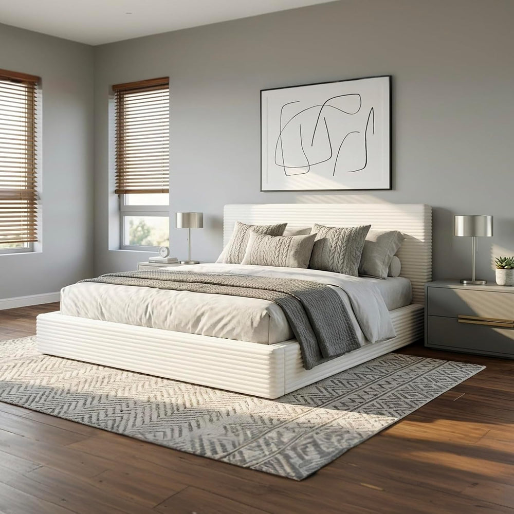 Novilla Full Size Bed Frame, Plush CloudSoft Bed, Corduroy Upholstered Platfo...