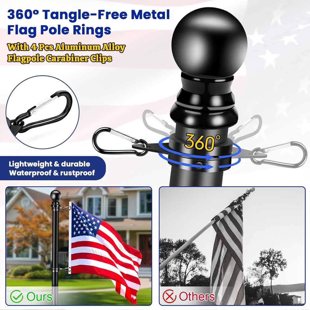 Flag Pole Kit with 3x5 American Flag and Pole, 6 Ft Black Spinning Metal Flag...