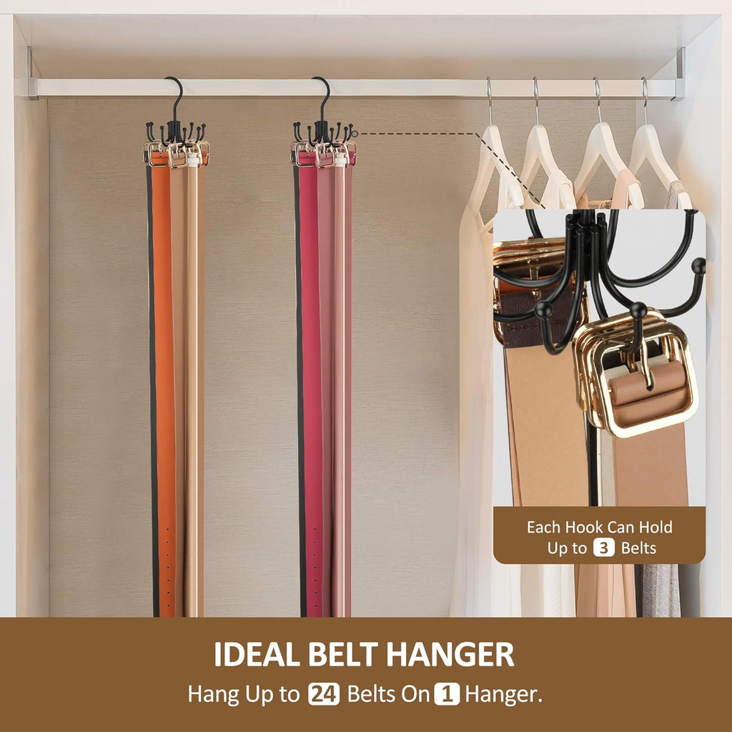ZEDODIER Belt Hanger, 2 Pack Belt Rack Closet Accessories Organizer, Maximum 24 Storage Capacity, Hanging Holder Storage Hook for Belt, Bra, Tank Top, Tie, Scarf, Purse, Black