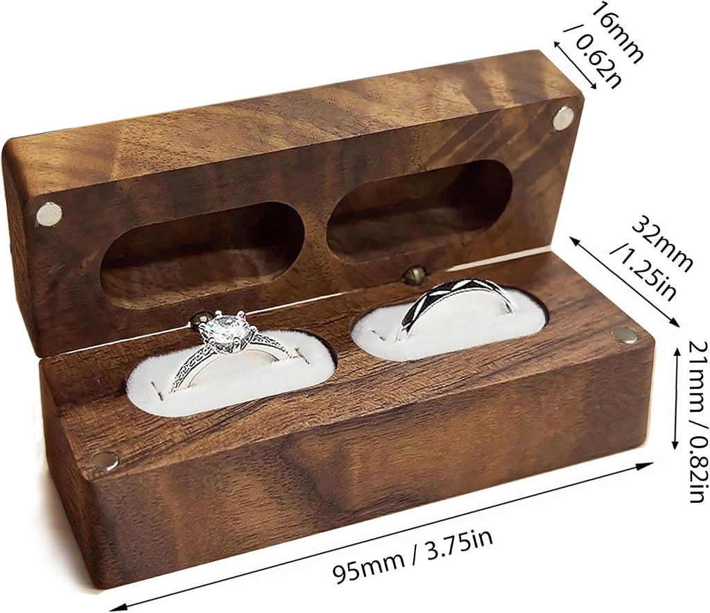 EDSG Personalized Wedding Ring Box 2 Slots, Flip Wooden Ring Holder, Engraved Ring Bearer Box with Names & Date (Design 3)