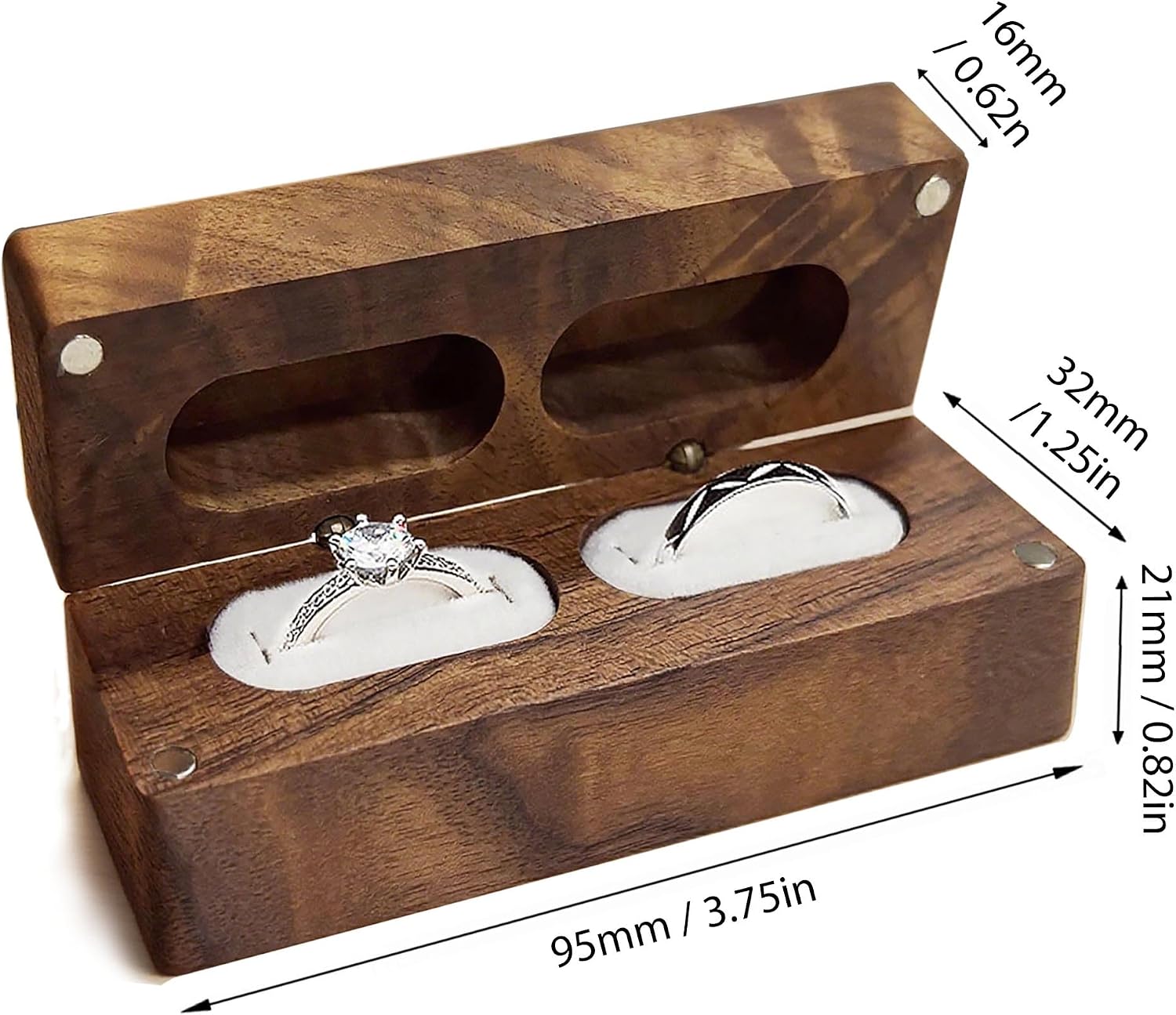 EDSG Personalized Wedding Ring Box 2 Slots, Flip Wooden Ring Holder, Engraved Ring Bearer Box with Names & Date (Design 3)