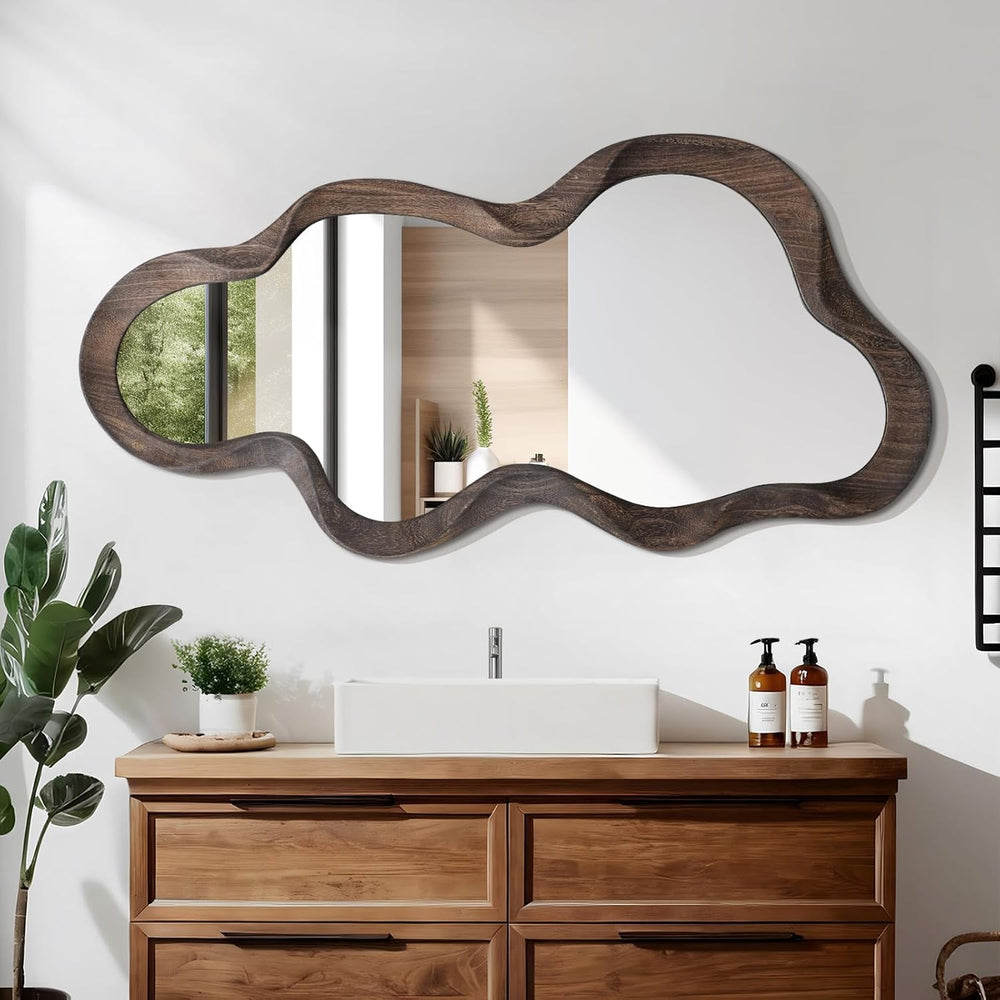 Asymmetrical Mirrors for Wall Unique Cloud Wood Frame Irregular Mirror