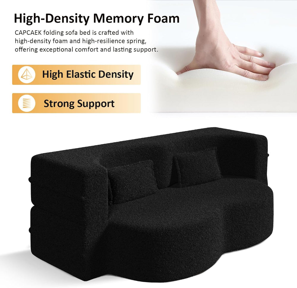 CAPCAEK Folding Sofa Bed,15" Full Size Couch for Living Room, Teddy Fabr...