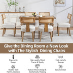 Mid-Century Modern Rattan Dining Chairs Set of 6 – Farmhouse Linen Upholstered Accent Chairs with Curved Backrest, Solid Hardwood Frame, and Comfortable Seat for Kitchen & Dining Room – Beige