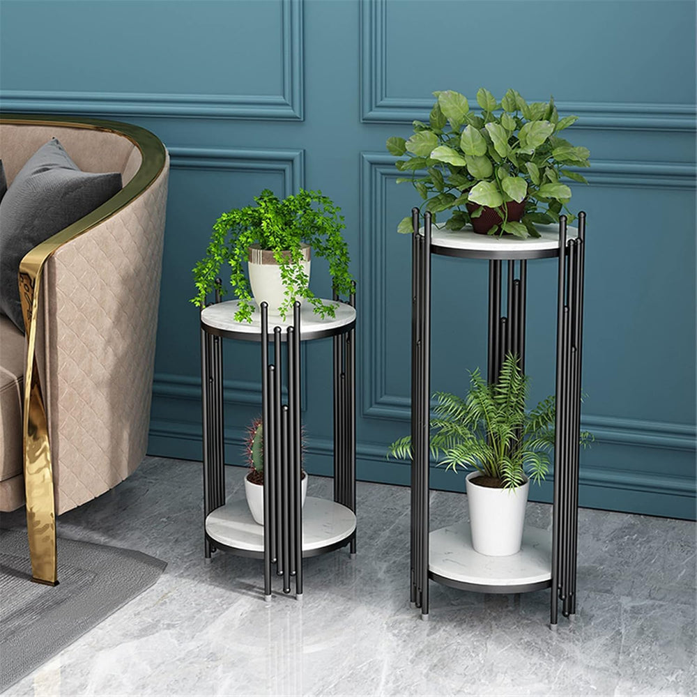 Marble Look Telephone Table with 2 Tier Storage Tall Slim Plant Stand Round S...