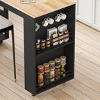 81.5" Kitchen Island with Extendable Dining Table, Rolling Kitchen Cart on Wheels with Spice Rack, Drawer and Door Cabinet for Dining Room, Black