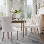 Velvet Upholstered Dining Chairs Set of 2, Modern Style Kitchen Side Chairs with Nailhead Trim and Wood Legs,Metal Pulling Ring for Dining Room Living Room(Beige,Set of 2)