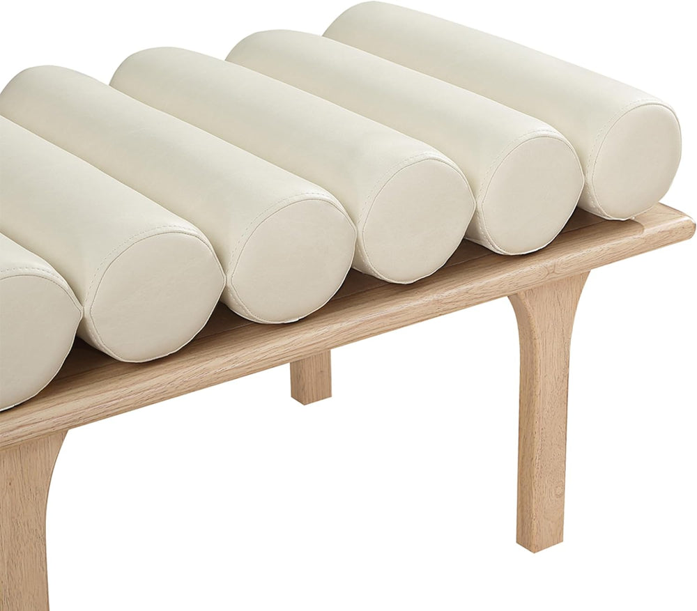 Meridian Furniture 22007Cream Landon Collection Art Deco Bench with Soft Vint...