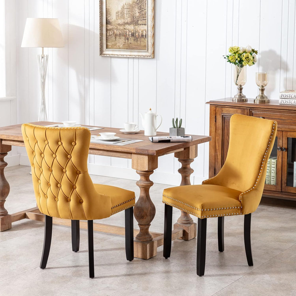 Set of 2 Velvet Dining Chair with Backstitching Nailhead Trim and Solid Wood ...