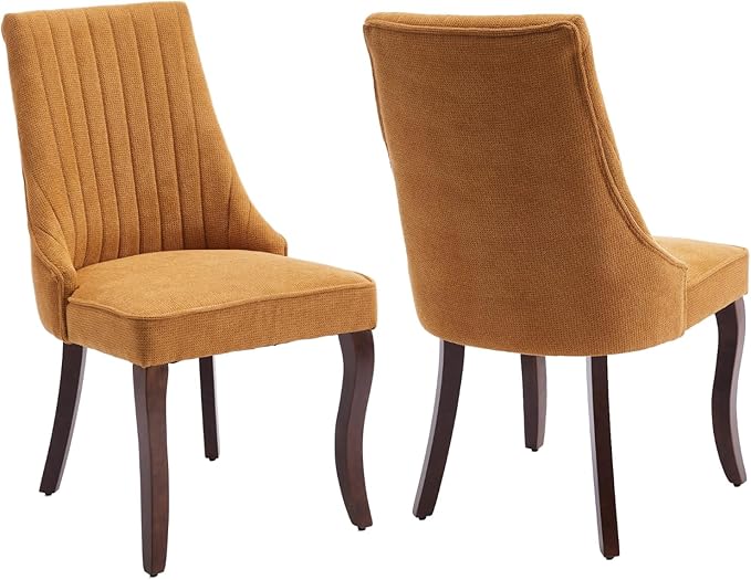 Linen Dining Chairs Set of 2,Comfy Fabric Upholstered Accent Chairs for Kitch...