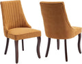 Linen Dining Chairs Set of 2,Comfy Fabric Upholstered Accent Chairs for Kitchen Living Room,Channel Tufted Dining Room Chairs with Curved Solid Wood Legs(Yellow)