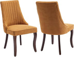 Linen Dining Chairs Set of 2,Comfy Fabric Upholstered Accent Chairs for Kitchen Living Room,Channel Tufted Dining Room Chairs with Curved Solid Wood Legs(Yellow)