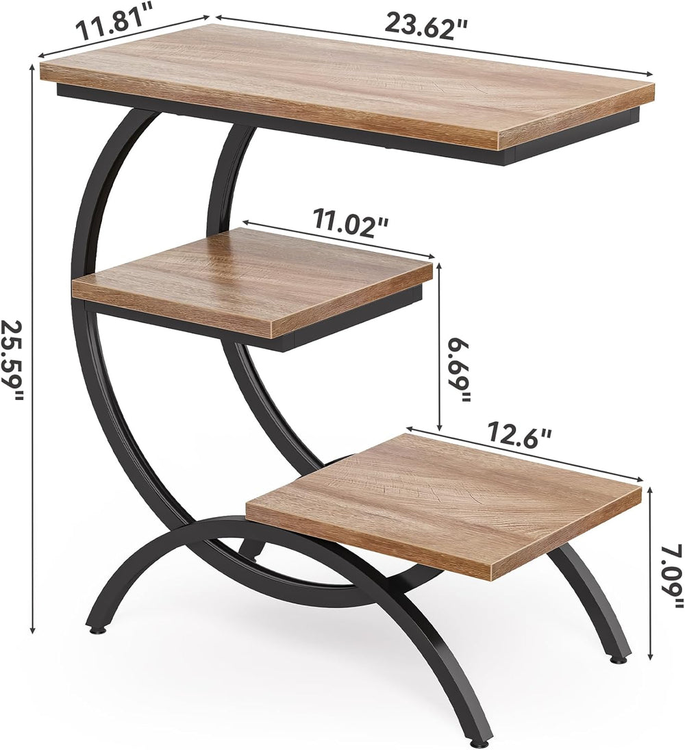 LITTLE TREE End Table, Narrow End Table with 3 Storage Shelves, Industrial C-...