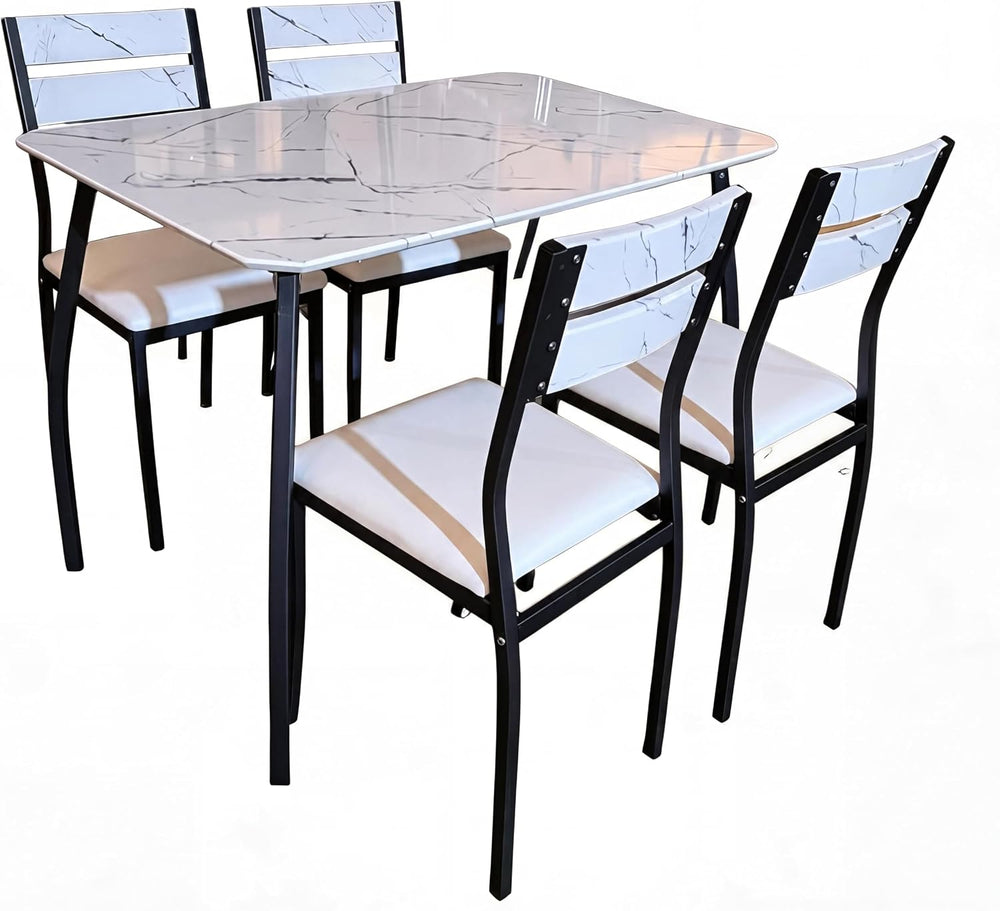 Dining Table Set for 4 Modern Kitchen Table and Chairs Set with Chamfered Edg...