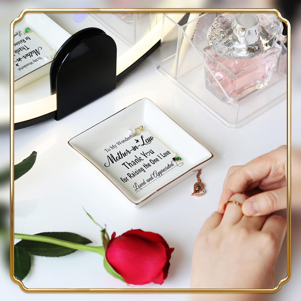 Best Birthday Gifts for Mother in Law from Daughter Son in Law - Mom in Law Gift, Future To My Mother in Law Gifts, Wedding Day Gift for Mother of the Groom Bride, Jewelry Dish Tray