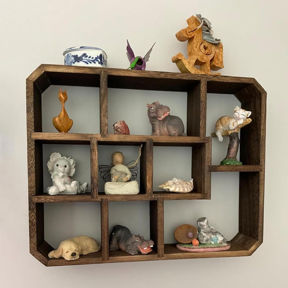 Frcctre Rustic Shadow Box Display Shelf, 9 Compartments Wood Hanging Display ...