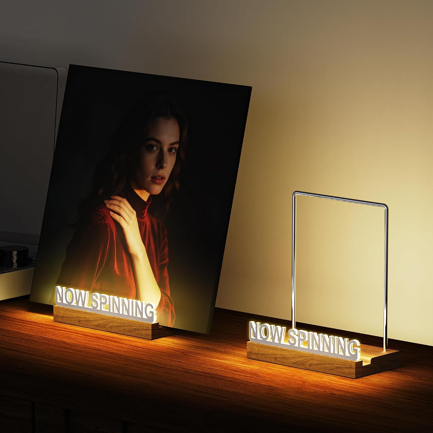 Vinyl Reord Stand with Adjustable Warm White Lights,Album Display Holder with Fingerprint-Proof Acrylic Letters for Room Décor,Gift for Album, LP Lovers