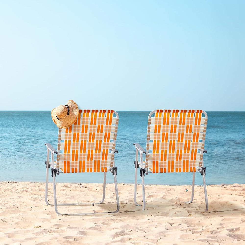 Folding Webbed Oversized Lawn Chairs Set of 2, 260 LBS High Beach Chair for A...