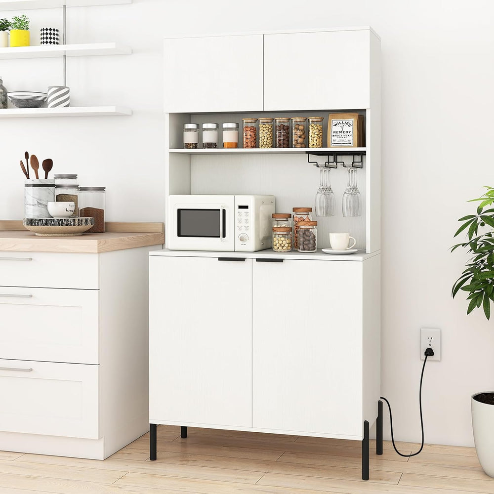 LOKO 64.5” Tall Kitchen Pantry Cabinet, Buffet Sideboard with Charging Statio...