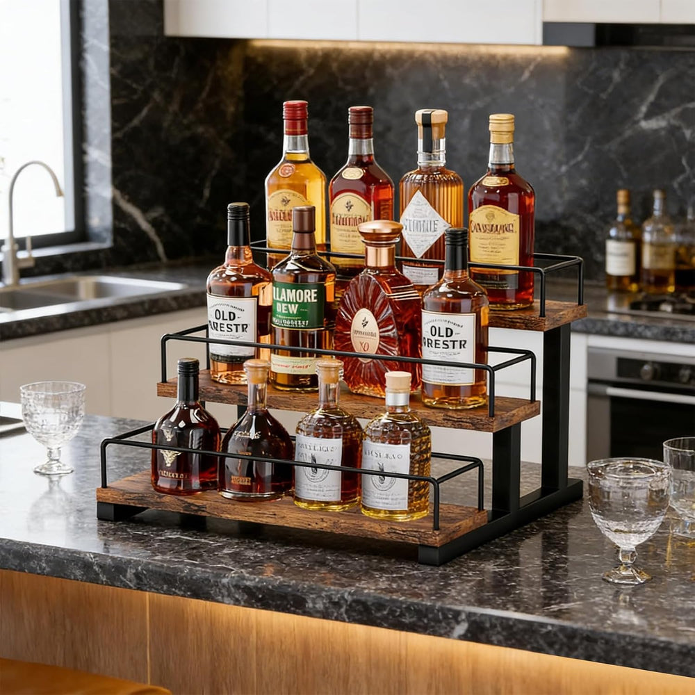 Aduanbang Liquor Bottle Display Shelf, 3 Step Countertop Organizer, Retro Bar...