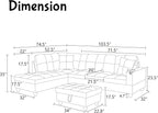 Modern Living Room Furniture Sets with Pillows, Modular Sectional Couches with Chaise Lounge, 4-Seaters L Shape Sofa with Storage Ottoman, for Living Room, Light Grey