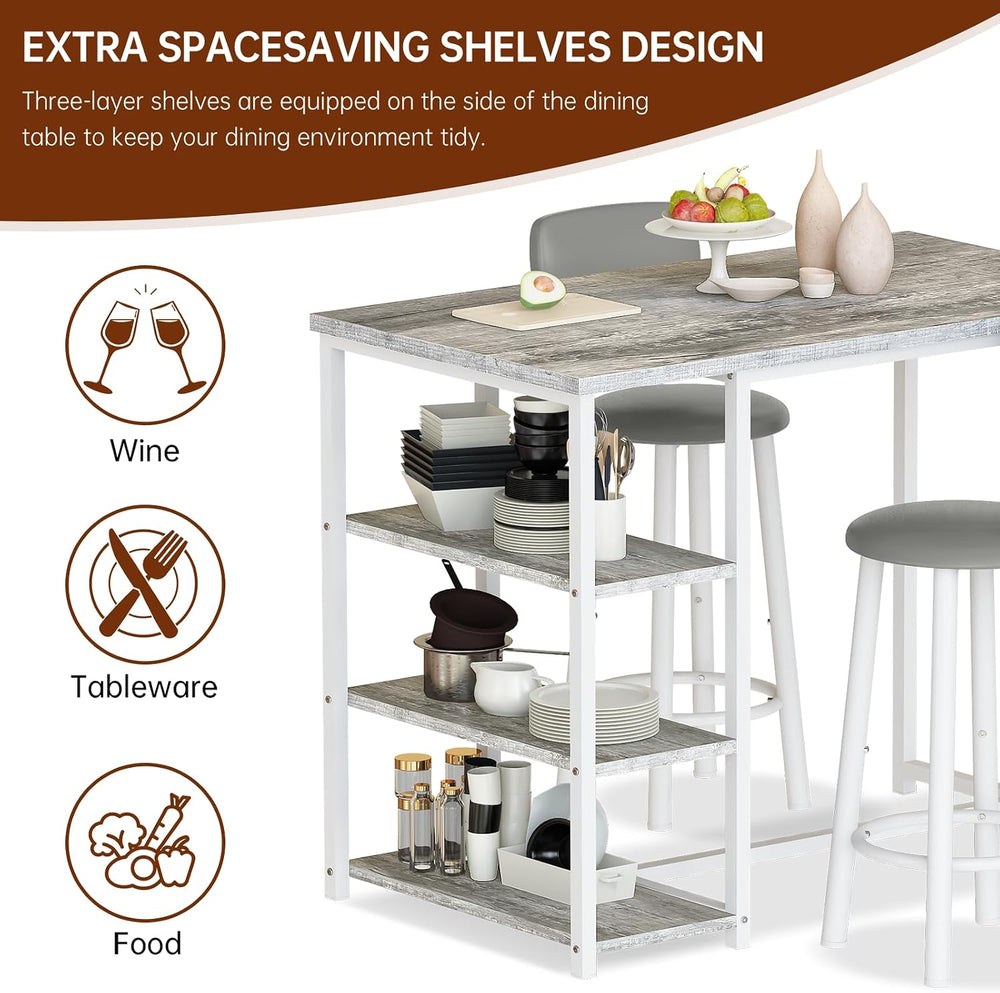 Recaceik Pub Dining Table Set for 2, Table and Bar Stools with 3 Storage Shel...
