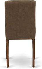East West Furniture DMAB3-MAH-18 3 Piece Dining Room Table Set Contains a Round Dining Table with Dropleaf and 2 Coffee Linen Fabric Upholstered Parson Chairs, 42x42 Inch, Mahogany