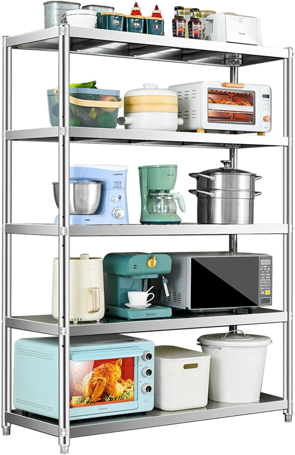 Kitchen Island Baker's Rack with 5 Tier Microwave Stand and Storage Shelf...