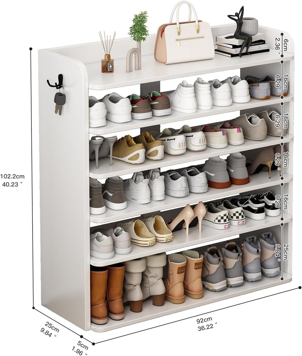 5 Tier Shoe Rack, Wooden Shoe Storage Cabinet, Large Capacity Tall Shoe Shelf...