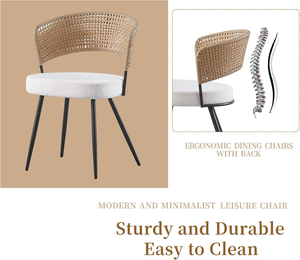 Rattan Dining Chairs Set of 4,Farmhouse Upholstered Teddy Cushion with PE Can...