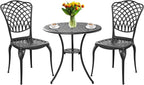 3 Piece Bistro Table Set Anti-Rust Outdoor Bistro Set Cast Alumiunm Patio Table and Chairs Set for 2, Patio Bistro Set Furniture Black