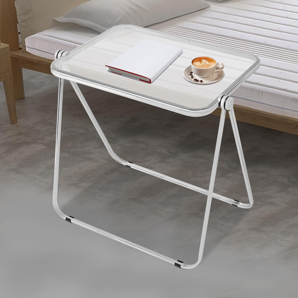 Clear Foldable Side Table - 25x20in Small TV Tray for Snack Dinner on Couch, ...