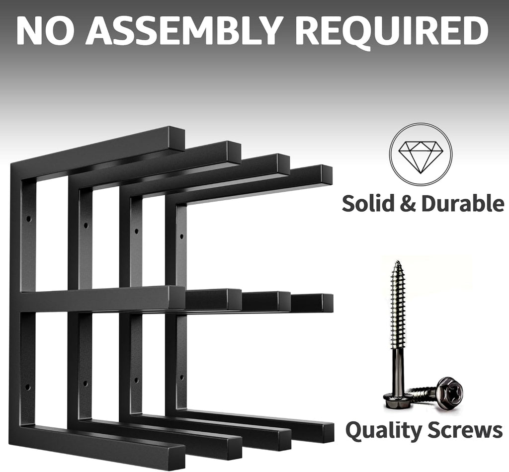 YYR Wood Organizer and Lumber Storage Rack Wall Mount, Heavy Duty Metal Shelf with 6-Level Holds Up 1200 LBS, Indoor & Outdoor Use - Black