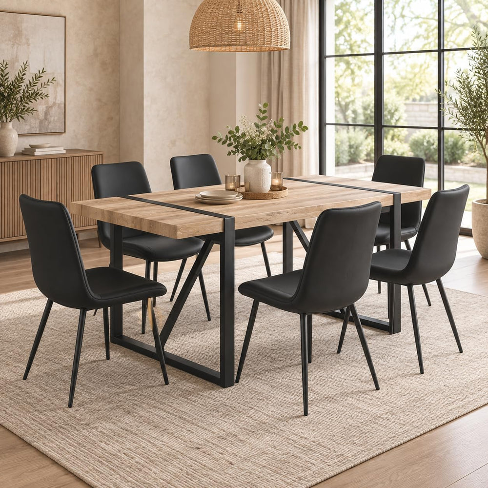 Dining Table Set for 6, 71'' Wood Dining Table and Chairs Set of 6