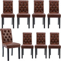 Farmhouse Dining Chairs Set of 8, PU Leather Kitchen Chairs Modern Tufted Accent Chair Solid Wood Parsons Side Chairs for Living Room/Bedroom/Resturant/Dinner, (Brown)
