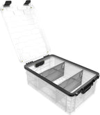 SIDIO Weather Resistant Stackable Storage Bins for Organization - Half-Size Plastic Bin with Dividers for Garage Organization, Home Storage - Heavy Duty Organizer Box (Clear)