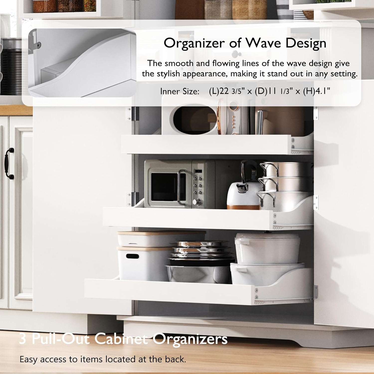Ball & Cast 71" Farmhouse Kitchen Pantry Cabinet with 3 Pull-Out Organizers, Tall Storage Cabinet with 4 Doors, 2 Drawers, 6 Door Shelves & Adjustable Shelves, Freestanding Cupboard, White
