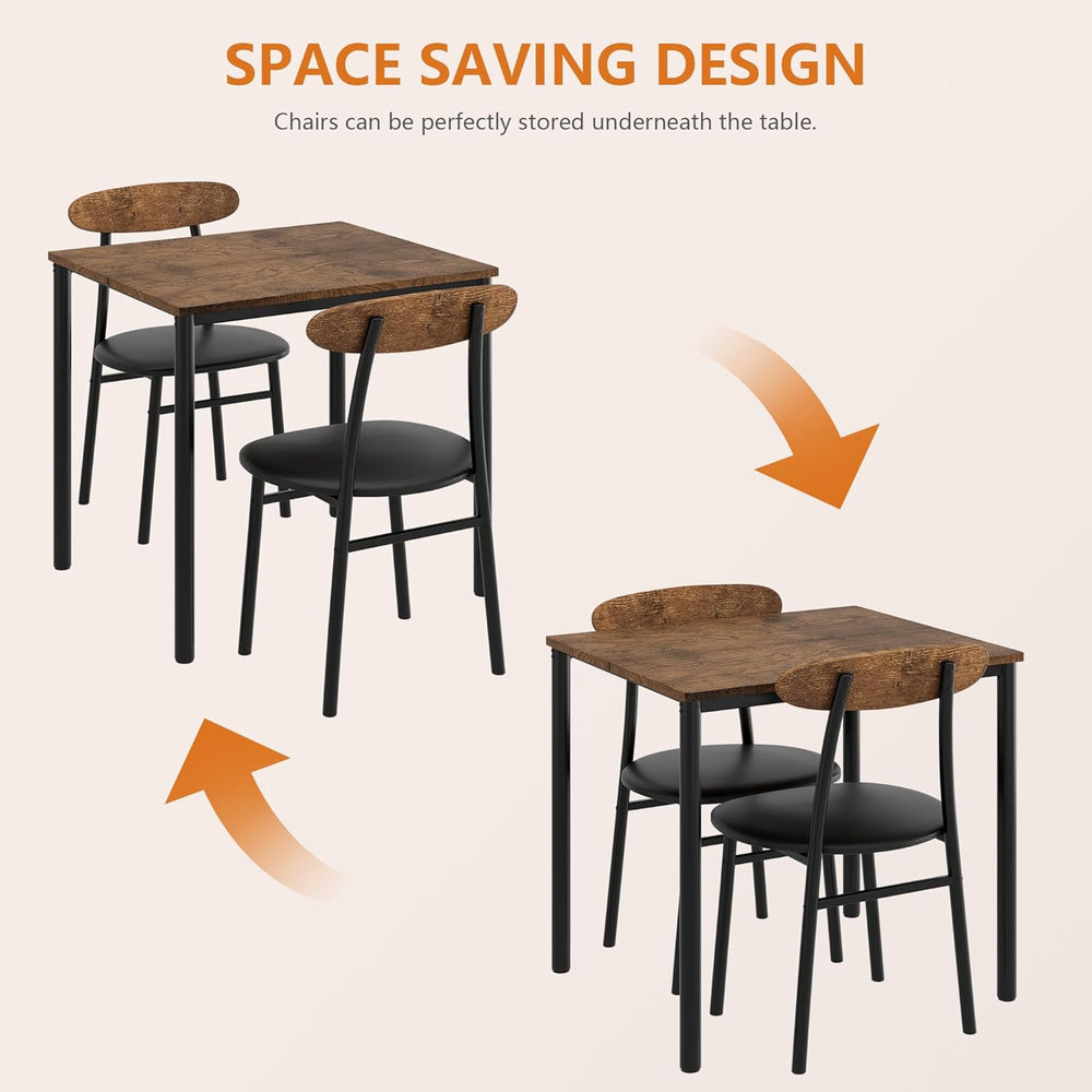 Yumori Dining Table Set for 2, Wood Square Table with 2 Upholstered Chairs fo...