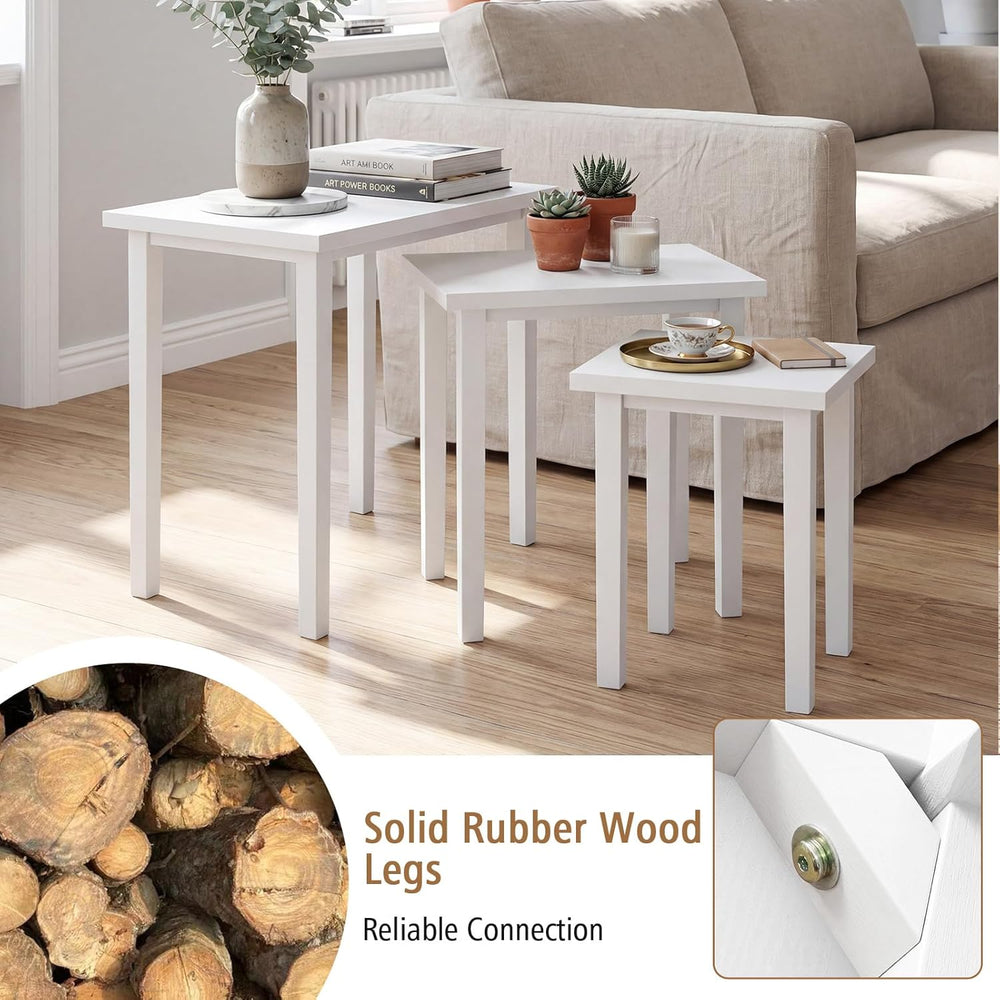 Giantex Nesting Tables Set of 3, Farmhouse Stacking Side Table with Rubber Le...