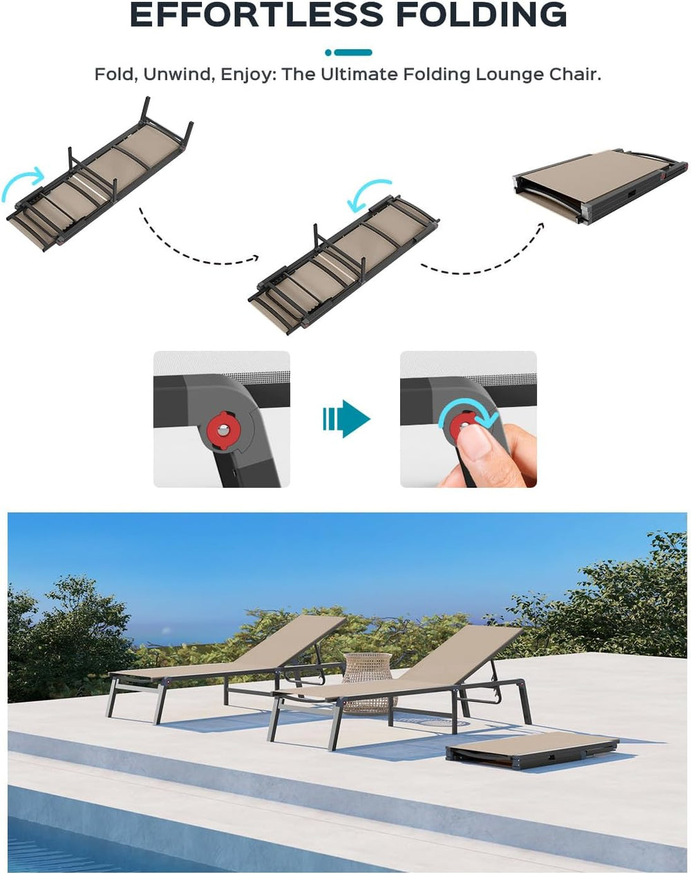 Ciokea Aluminum Chaise Lounge Ourdoor - Foldable & Assemble Free Outdoor ...
