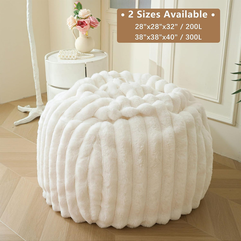 MEGO 3FT Fluffy Faux Rabbit Fur Bean Bag Chair Cover, No Filler, Beige | Plus...