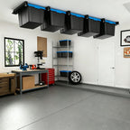 Heavy Duty Garage Ceiling Storage Rack System, Overhead Bin Slide Track Rails for 7 Bins (8 Pack), Adjustable Tote Hanger, 176 Lbs Capacity Steel