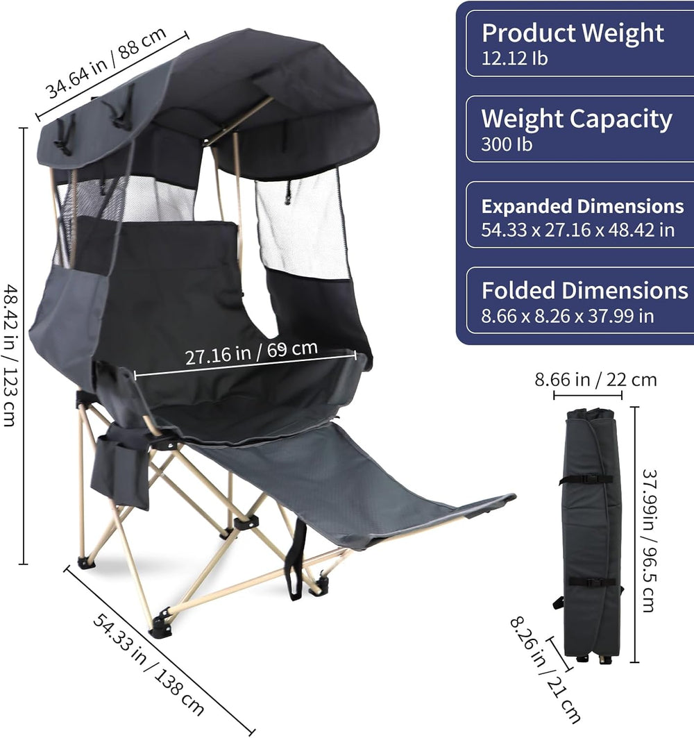 Folding Camping Chairs Canopy Outdoor: Sports Portable Beach Chair with Canop...