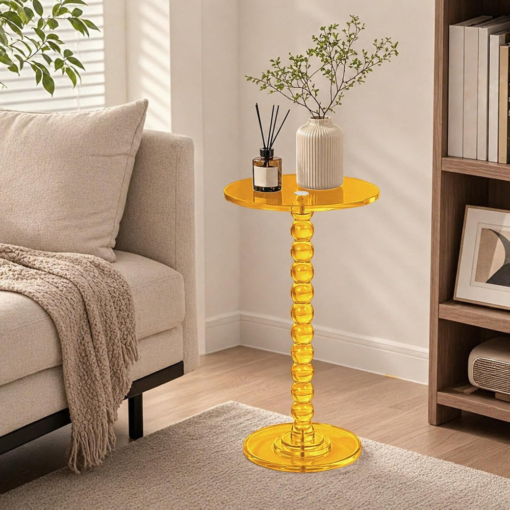Acrylic Round Side Table Clear End Stand with Column Base Transparent Modern ...