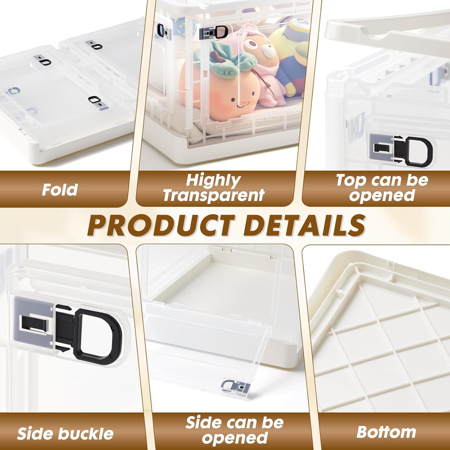 72 QT Clear Storage Bin with 5-Sided Open Lid, Stackable Plastic Storage Bins For Bedroom, Living Room, Office, Multifunctional Foldable Storage Box For Clothes, Office, Supplies, Snacks