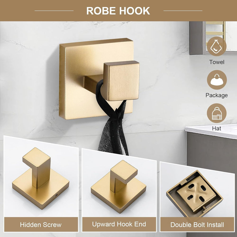 TQKAG 6-Piece Bathroom Towel Bar Sets Brushed Gold 23.6 inch Towel Bar Stainl...