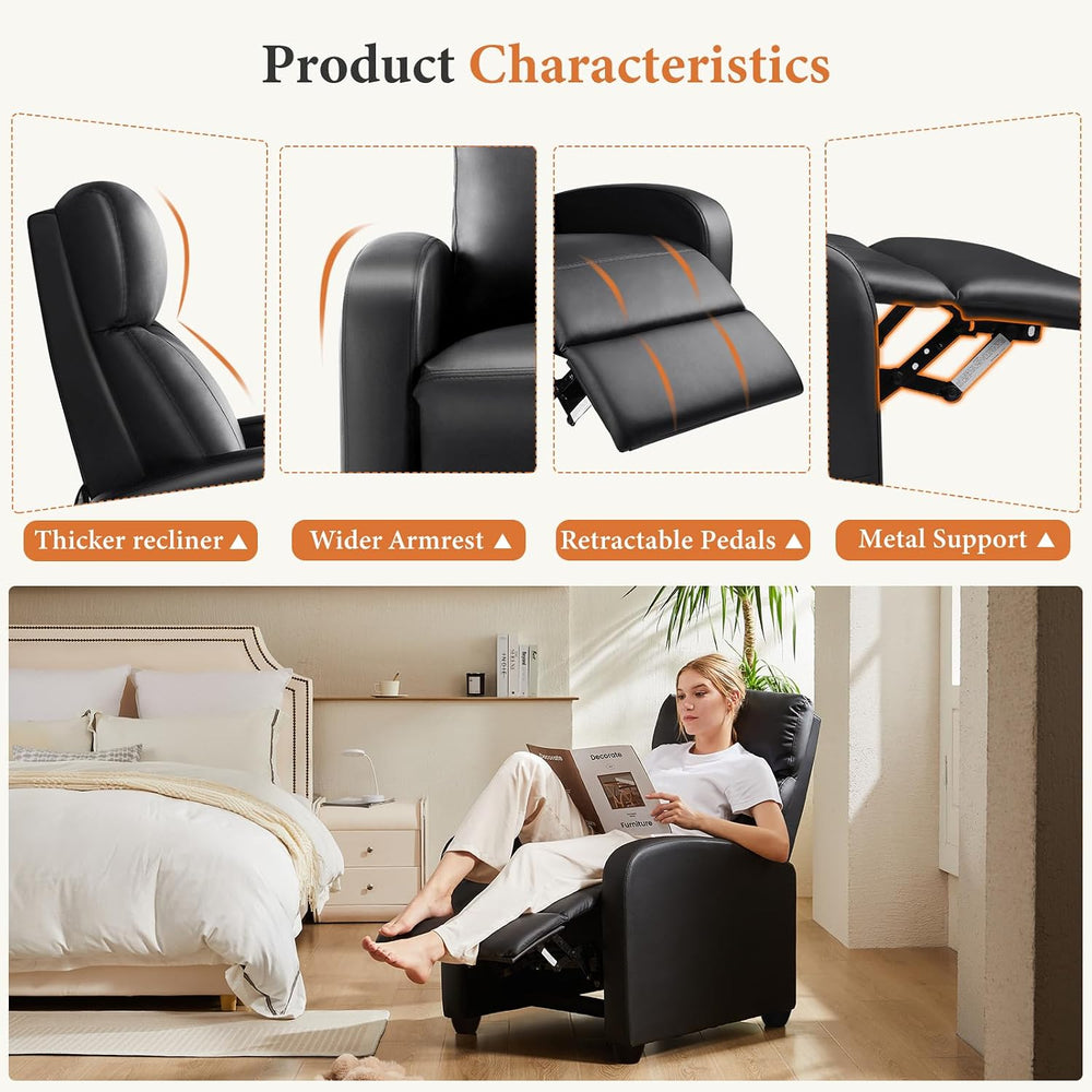 Sweetcrispy Recliner Chair PU Leather Recliner Sofa No Massage, Home Theater ...